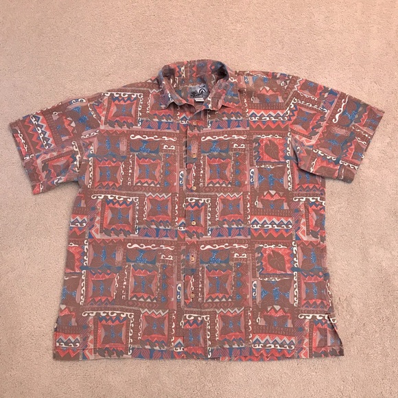 Maui Sunset Other - Maui Sunset Hawaiian Aloha Camp Shirt Mens 2X XXL Brown Blue Relaxed Fit